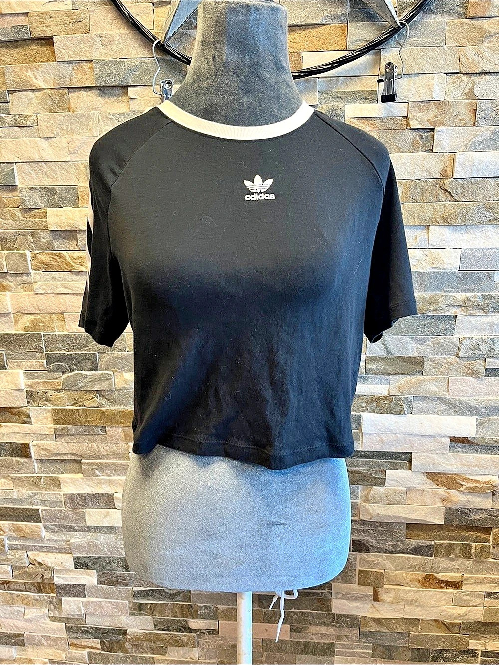 adidas 3-Stripes Slim Ringer T-Shirt Black & White Medium